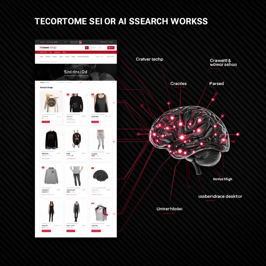 Diagram of a shop being parsed by an AI brain with crimson connection lines